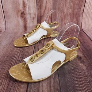 Coach 💯 Phila Gold/Brass Bucklle Jelly Flat Thong Sandals. 🏝️